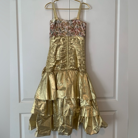 Vintage One Of A Kind Gold Gown With Flower Hand Beading Detailing Rose Dress!! - Picture 11 of 16
